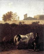 DUJARDIN, Karel Italian Landscape with Herdsman and a Piebald Horse sg USA oil painting artist